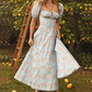 🌼 Women's square neck, puff sleeves, floral pattern, light summer dress, comfortable to wear