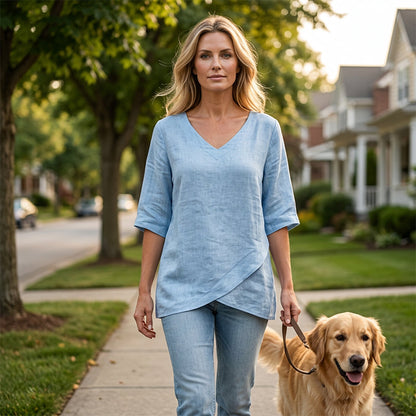 Relaxed V-Neck Top – Irregular Hem & Breathable