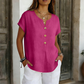 Maglietta casual da donna con scollo a V e bottoni