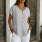 Maglietta casual da donna con scollo a V e bottoni