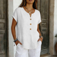 Maglietta casual da donna con scollo a V e bottoni