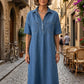👗🔥 -50%! Abito-camicia midi da donna in denim con tasche – Tessuto strutturato che non si appiccica, taglio oversize che valorizza tutte le silhouette, maniche corte, eleganza per tutti i giorni, leggero e traspirante ✨