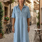 👗🔥 -50%! Abito-camicia midi da donna in denim con tasche – Tessuto strutturato che non si appiccica, taglio oversize che valorizza tutte le silhouette, maniche corte, eleganza per tutti i giorni, leggero e traspirante ✨