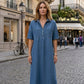 👗🔥 -50%! Abito-camicia midi da donna in denim con tasche – Tessuto strutturato che non si appiccica, taglio oversize che valorizza tutte le silhouette, maniche corte, eleganza per tutti i giorni, leggero e traspirante ✨