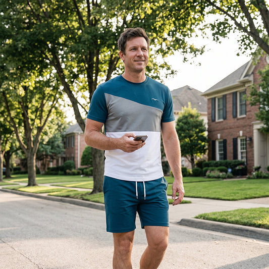 Set da uomo con t-shirt color-block e pantaloncini