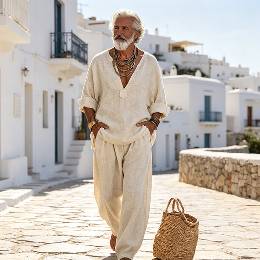 👕👖 Set di 2 capi traspiranti – vestibilità ampia, scollo a V, tasche laterali, stile estivo!