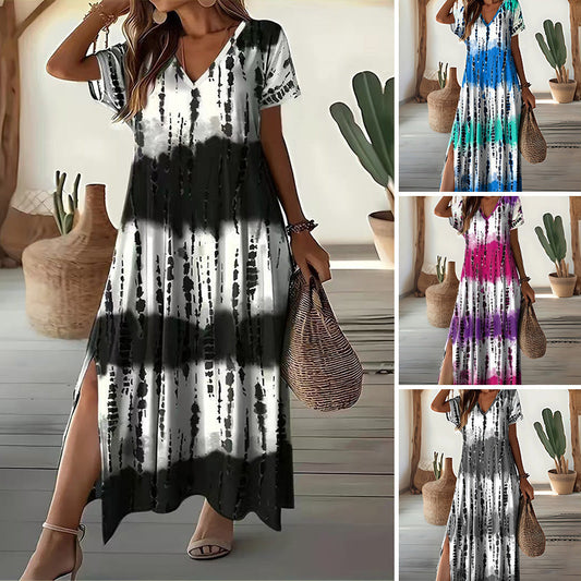 💖Last Day 50% OFF💖💃Women’s Causal V-Neck Gradient Dress
