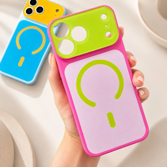 Custodia per cellulare con contrasto cromatico magnetico