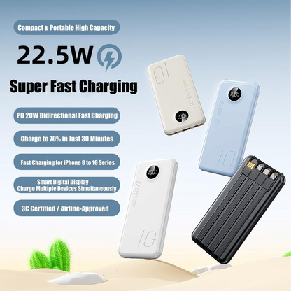 Power bank con ricarica rapida e cavi integrati