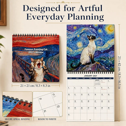 😺 Calendario da parete 2027 a tema gatti con meme divertenti | 12 mesi di illustrazioni feline | Planner pratico per casa e ufficio | Idea regalo per amanti dei gatti 🎁 | Carta, circa 200 g