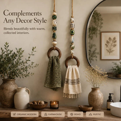 🪵Porta Asciugamani Decorativo con Anello in Legno e Perline 🧺 | Tieni a Portata di Mano i Teli in Cucina o Bagno | Stile Boho, 4 Varianti
