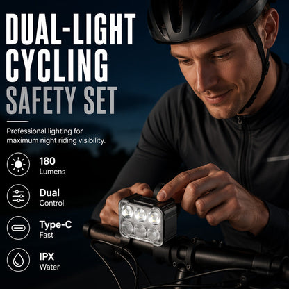 Shockproof Bicycle Phone Mount with Type-C USB Rechargeable 6-LED Bike Light Set
