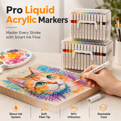 Washable Liquid Acrylic Markers with Soft Brush Tips